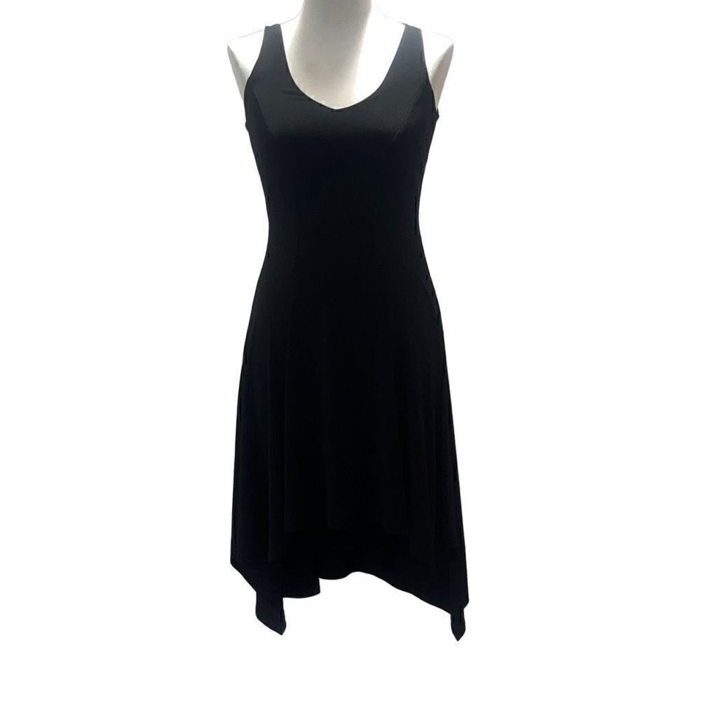 Karen Kane Black Jersey Midi Dress Shark Bite Hemline Women’s XS